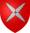 De gueules aux quatre otelles d'argent adossées et posées en sautoir